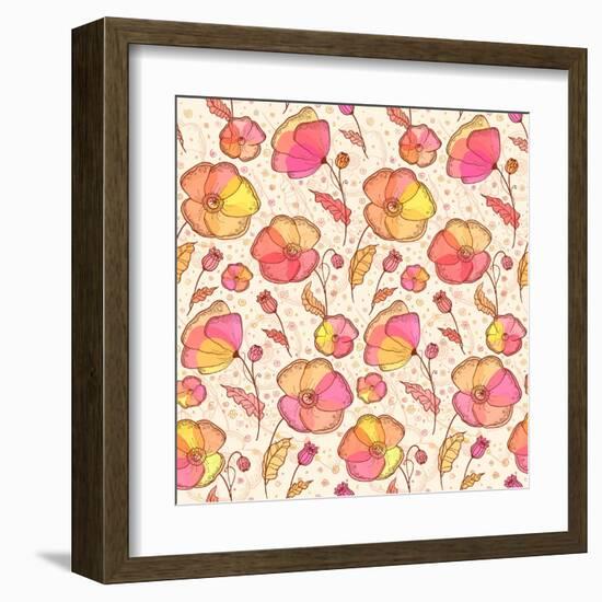 Red, Orange and Yellow Flowers Vector Pattern-art_of_sun-Framed Art Print