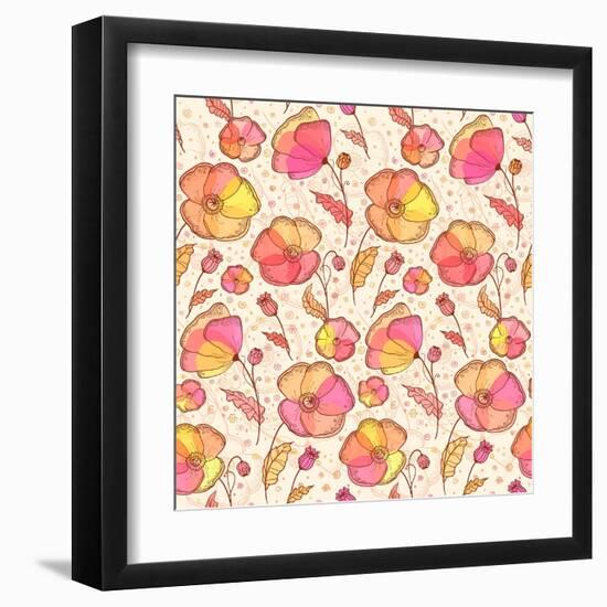 Red, Orange and Yellow Flowers Vector Pattern-art_of_sun-Framed Art Print
