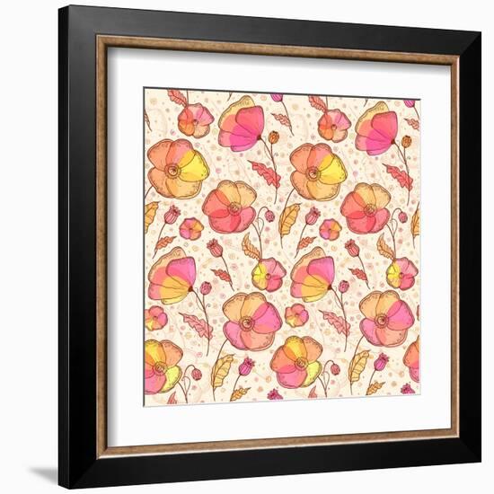 Red, Orange and Yellow Flowers Vector Pattern-art_of_sun-Framed Art Print