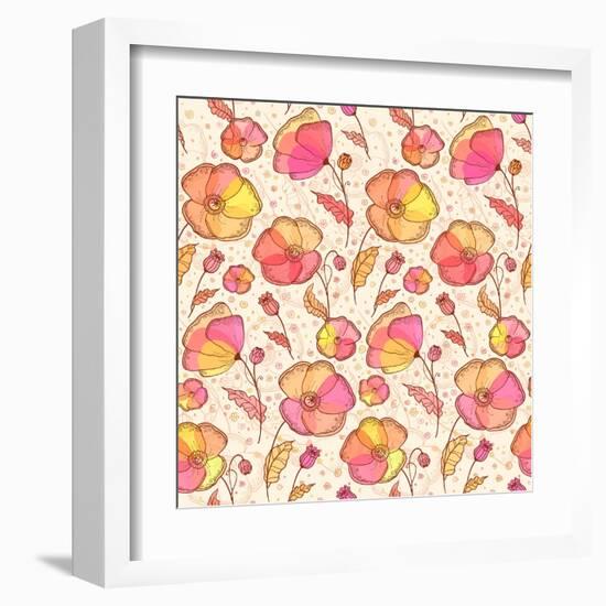 Red, Orange and Yellow Flowers Vector Pattern-art_of_sun-Framed Art Print