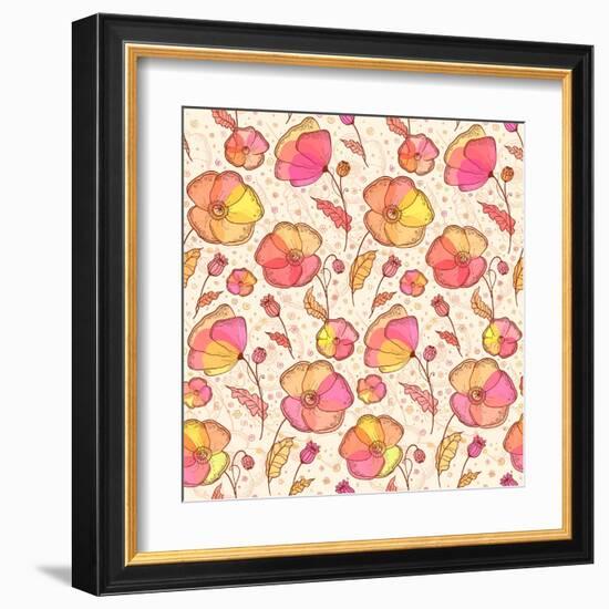 Red, Orange and Yellow Flowers Vector Pattern-art_of_sun-Framed Art Print