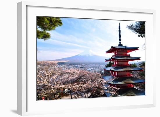 Red Pagoda with Mt. Fuji as the Background-sanupot-Framed Photographic Print