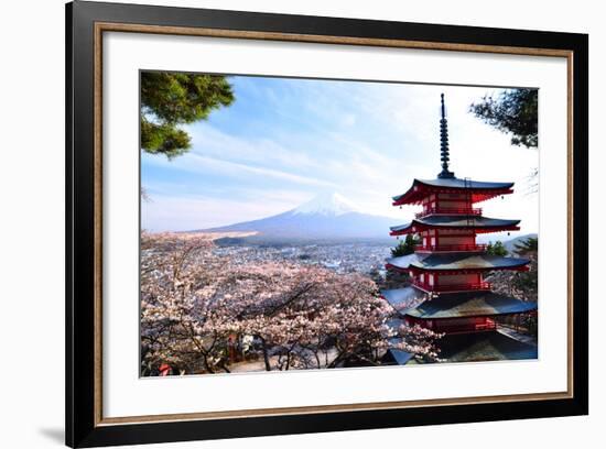 Red Pagoda with Mt. Fuji as the Background-sanupot-Framed Photographic Print