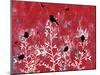 Red Painted Texture background with White Floral and Black Birds and Butterflies-Bee Sturgis-Mounted Art Print