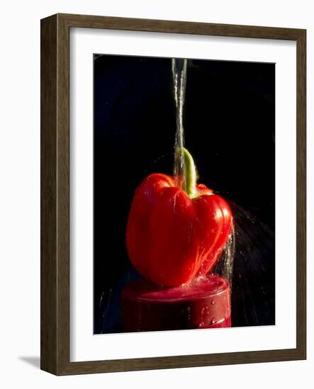 Red pepper is washed by column of water-Charles Bowman-Framed Photographic Print