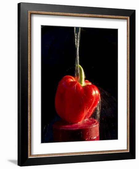 Red pepper is washed by column of water-Charles Bowman-Framed Photographic Print