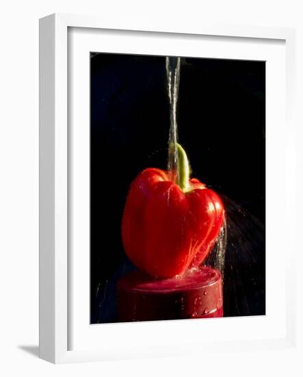 Red pepper is washed by column of water-Charles Bowman-Framed Photographic Print