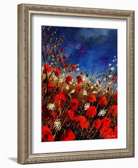 Red Poppies Against A Stormy Sky-Pol Ledent-Framed Art Print