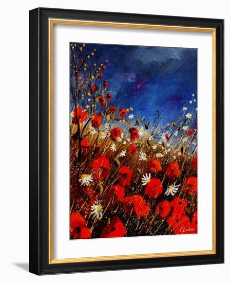 Red Poppies Against A Stormy Sky-Pol Ledent-Framed Art Print