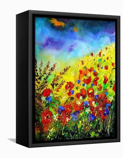 Red Poppies and Bluebells-Pol Ledent-Framed Stretched Canvas