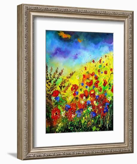 Red Poppies and Bluebells-Pol Ledent-Framed Art Print