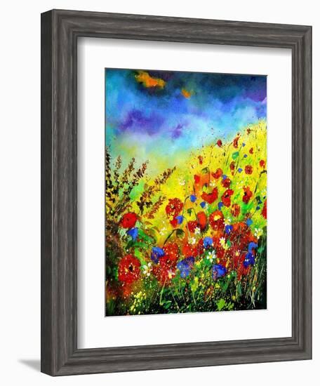 Red Poppies and Bluebells-Pol Ledent-Framed Art Print