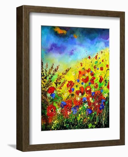 Red Poppies and Bluebells-Pol Ledent-Framed Art Print