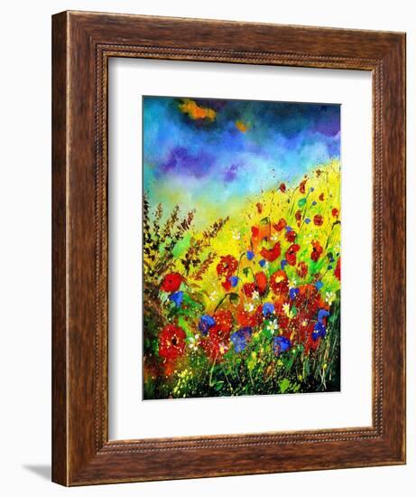 Red Poppies and Bluebells-Pol Ledent-Framed Art Print