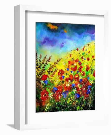 Red Poppies and Bluebells-Pol Ledent-Framed Art Print