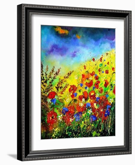 Red Poppies and Bluebells-Pol Ledent-Framed Art Print