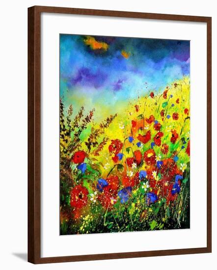 Red Poppies and Bluebells-Pol Ledent-Framed Art Print