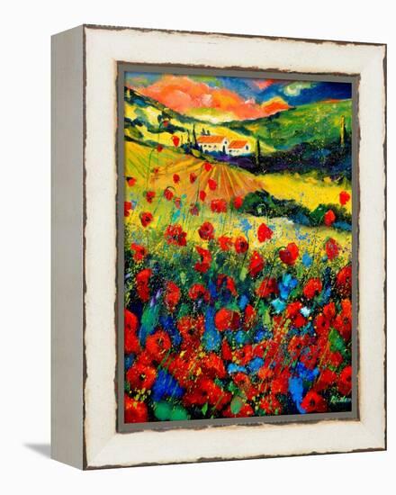 Red poppies in Tuscany (Italy)-Pol Ledent-Framed Stretched Canvas