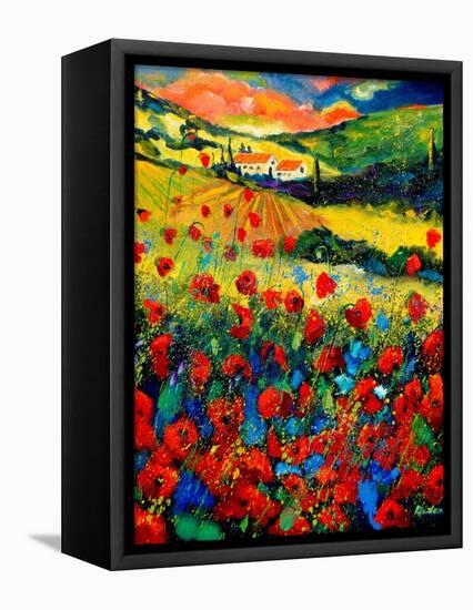 Red poppies in Tuscany (Italy)-Pol Ledent-Framed Stretched Canvas