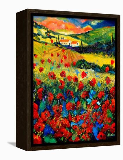 Red poppies in Tuscany (Italy)-Pol Ledent-Framed Stretched Canvas