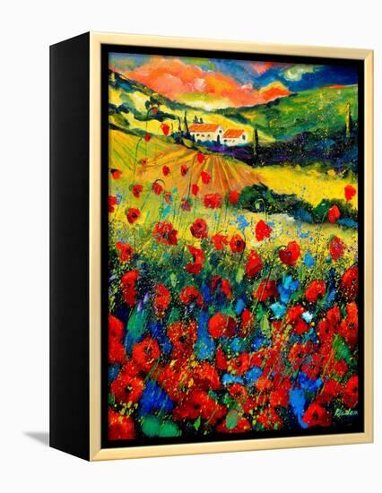 Red poppies in Tuscany (Italy)-Pol Ledent-Framed Stretched Canvas