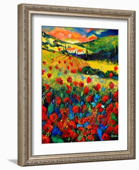 Red poppies in Tuscany (Italy)-Pol Ledent-Framed Art Print