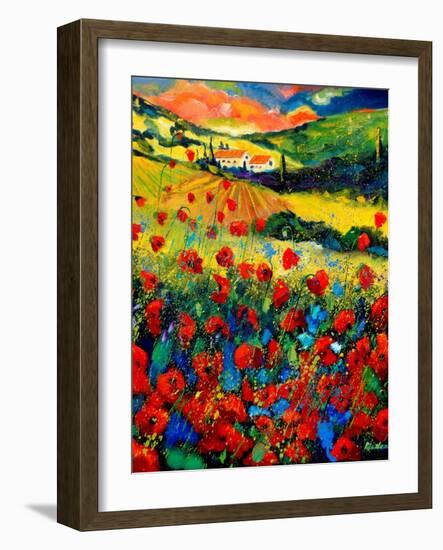 Red poppies in Tuscany (Italy)-Pol Ledent-Framed Art Print