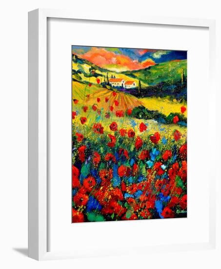 Red poppies in Tuscany (Italy)-Pol Ledent-Framed Art Print