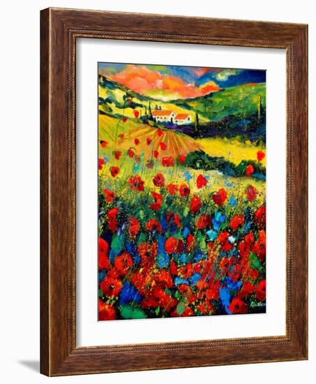 Red poppies in Tuscany (Italy)-Pol Ledent-Framed Art Print