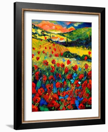 Red poppies in Tuscany (Italy)-Pol Ledent-Framed Art Print