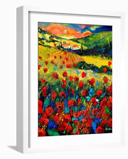 Red poppies in Tuscany (Italy)-Pol Ledent-Framed Art Print