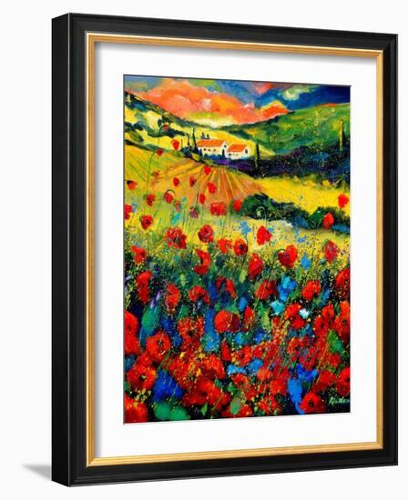 Red poppies in Tuscany (Italy)-Pol Ledent-Framed Art Print