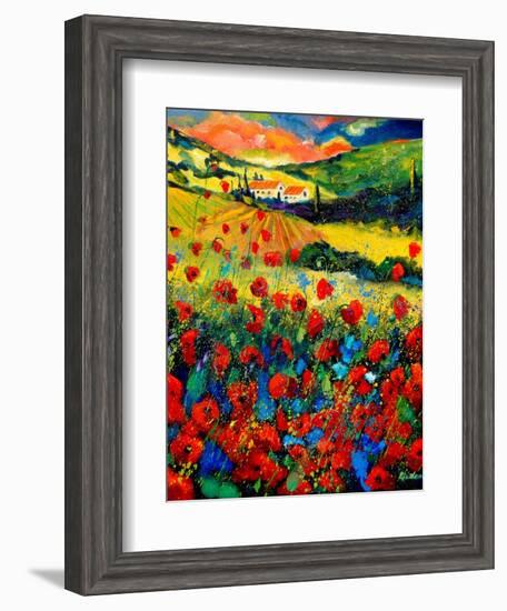 Red poppies in Tuscany (Italy)-Pol Ledent-Framed Art Print