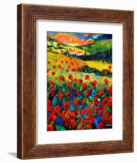 Red poppies in Tuscany (Italy)-Pol Ledent-Framed Art Print