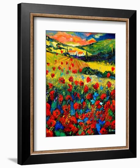 Red poppies in Tuscany (Italy)-Pol Ledent-Framed Art Print