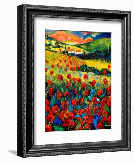 Red poppies in Tuscany (Italy)-Pol Ledent-Framed Art Print