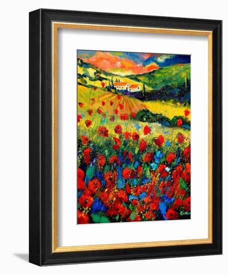 Red poppies in Tuscany (Italy)-Pol Ledent-Framed Art Print