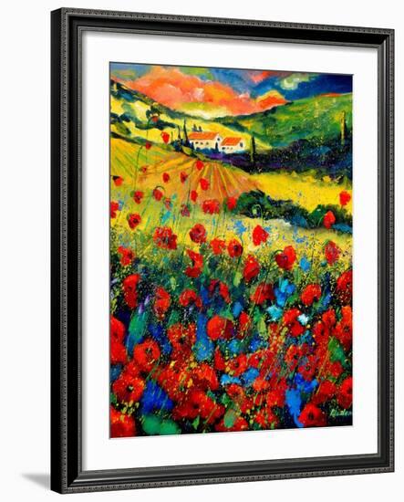 Red poppies in Tuscany (Italy)-Pol Ledent-Framed Art Print