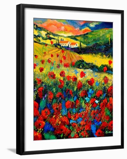 Red poppies in Tuscany (Italy)-Pol Ledent-Framed Art Print