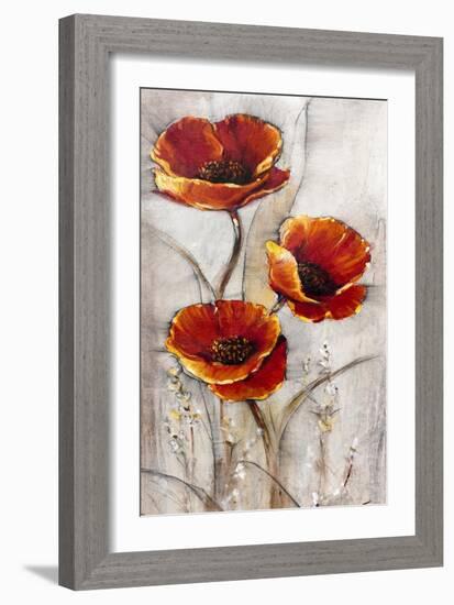 Red Poppies on Taupe I-Tim O'toole-Framed Art Print