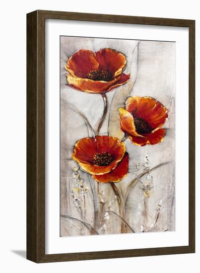 Red Poppies on Taupe I-Tim O'toole-Framed Art Print