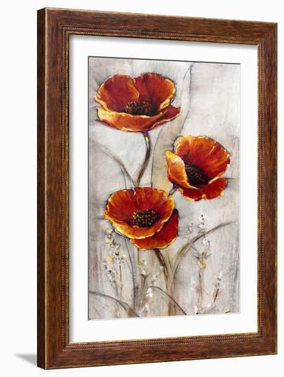 Red Poppies on Taupe I-Tim O'toole-Framed Art Print