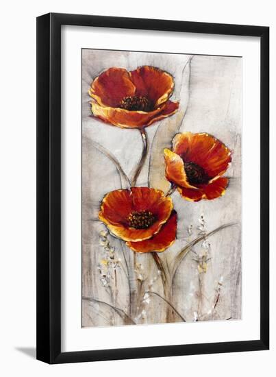 Red Poppies on Taupe I-Tim O'toole-Framed Art Print