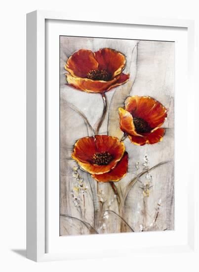 Red Poppies on Taupe I-Tim O'toole-Framed Art Print