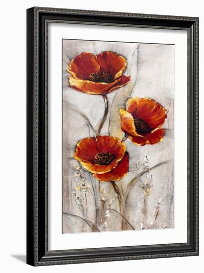 Red Poppies on Taupe I-Tim O'toole-Framed Art Print