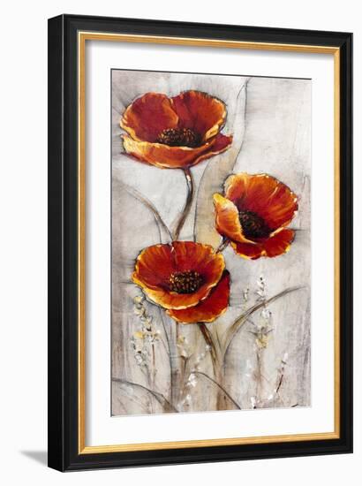 Red Poppies on Taupe I-Tim O'toole-Framed Art Print