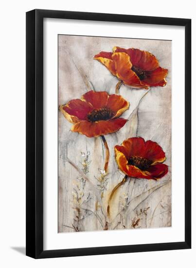 Red Poppies on Taupe II-Tim O'toole-Framed Art Print