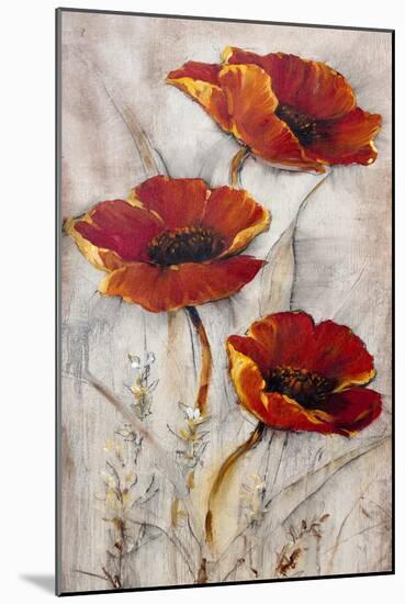 Red Poppies on Taupe II-Tim O'toole-Mounted Art Print