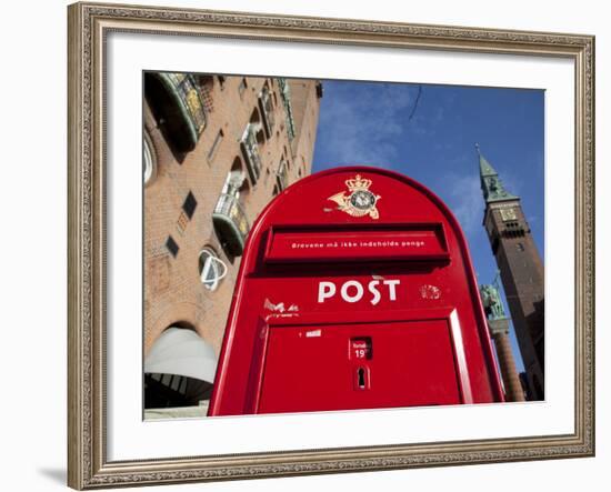 Red Post Box, City Hall Square, Copenhagen, Denmark, Scandinavia, Europe-Frank Fell-Framed Photographic Print