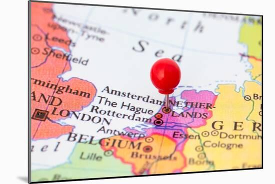 Red Pushpin On Map Of Netherlands-Bigandt_Photography-Mounted Art Print